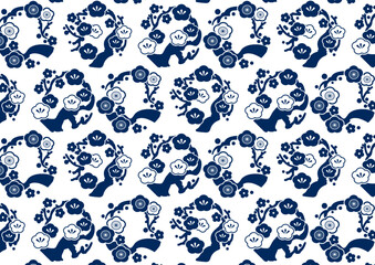 伝統的な和柄の背景素材。日本の紋様素材。梅紋、梅。