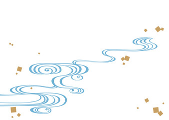 伝統的な和柄の背景素材。日本の紋様素材。流水紋、流水、水。