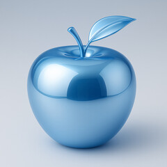 Metallic Blue Apple: Glossy Fruit, Digital Render, 3D Model, Shiny Texture