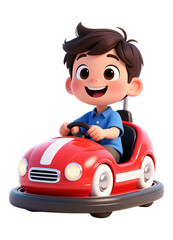 3D Realistic Boy in Red Bumper Car with Transparent Background, Animation Asset