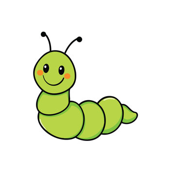 A green inchworm with a happy face