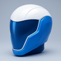 Futuristic Helmet Design: Blue and White Protective Gear