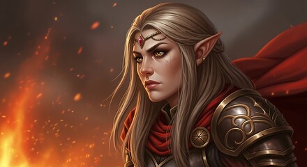 Naklejka premium Focused Elf Warrior in Armor.