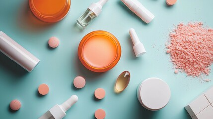 Cosmetic products skincare flatlay beauty lifestyle photography product design image