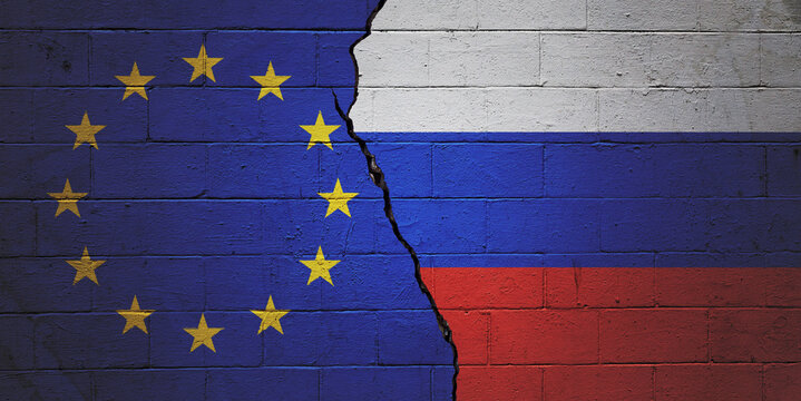  European Union vs Russia - Cracked cinder block wall