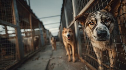 Dogs in shelter cages