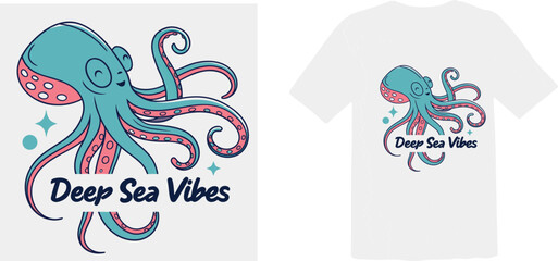 Deep Sea Vibes Cartoon Octopus T-Shirt Graphic