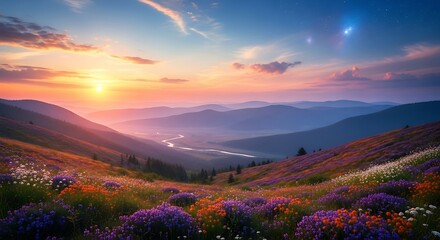 Sunrise Mountain Majesty with Wildflowers.