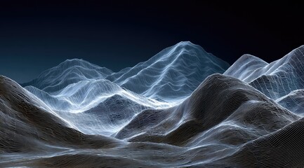 Digital mountain range, illuminated by ethereal light