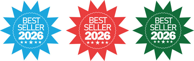 Bestseller label or sticker badge flat icon . Best seller award badges collection . Best Seller 2026 Badge Icon set 