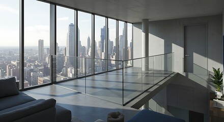 Obraz premium Refined loft with glass balcony, luxury living
