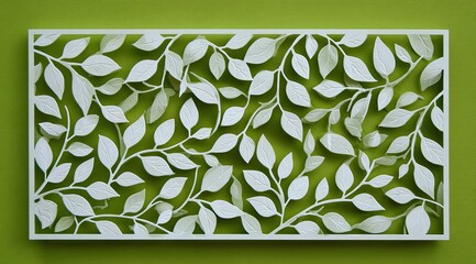 White leaf design on lime green background