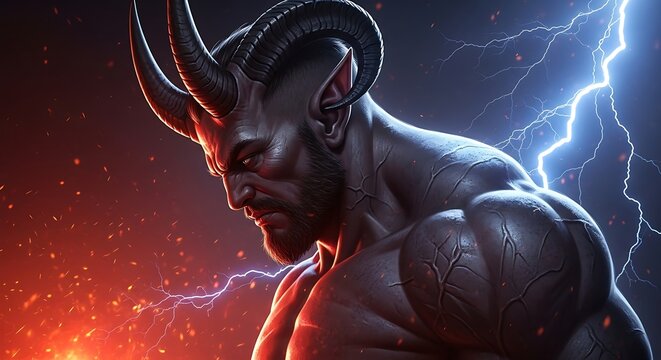 Powerful Demon Figure, Focused and Intense.