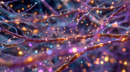 Fototapeta premium Illuminated neural network growth digital art abstract visualization colorful environment close-up view connectivity concept