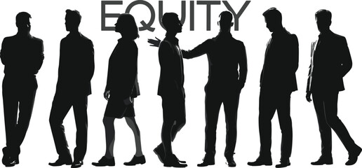 Silhouettes of business professionals, standing in line, teamwork, leadership, group collaboration, office culture, corporate diversity, company success, professional unity