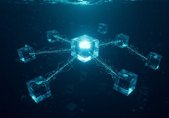 Underwater Network of Glowing Cubes Connected by Data Streams