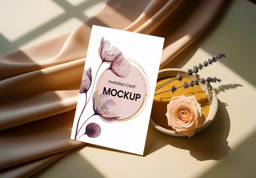 Invitation Card Mockup with Floral Design