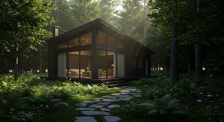 Urban bungalow with white painted trim, exclusive retreat captured in soft natural light, refined and minimalist look captur