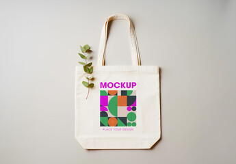 Minimalist Canvas Tote Bag Mockup with Modern Geometric Design