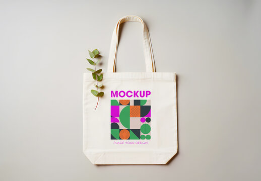 Minimalist Canvas Tote Bag Mockup with Modern Geometric Design