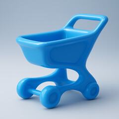 Blue Plastic Shopping Cart: Toy, Miniature, Ecommerce Icon