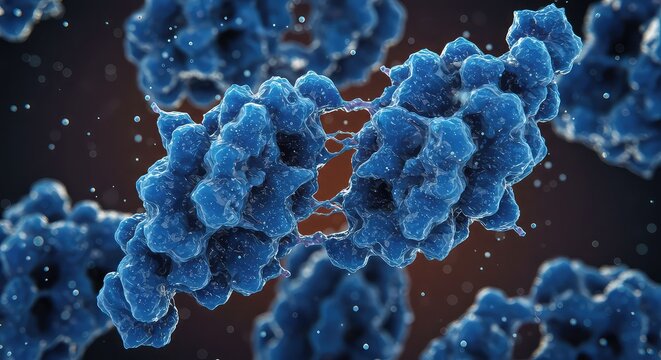 Stunning 3D rendering of intricate blue biological structures with glowing textures, perfect for scientific research, medical presentations, and educational visuals