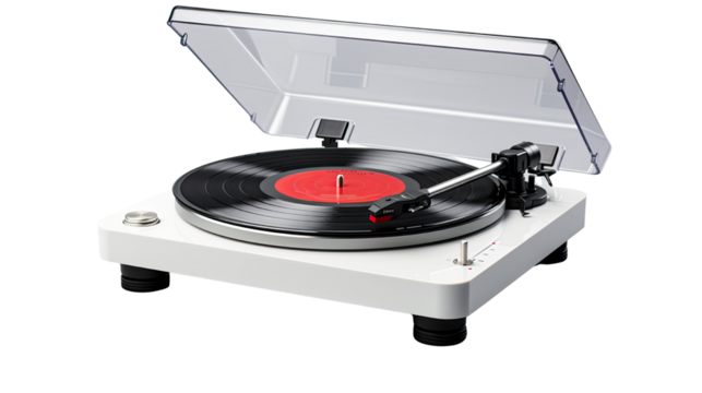 Retro Style Old Vinyl Record Player Isolated on White Background