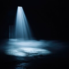 A spotlight illuminates a shadowy space