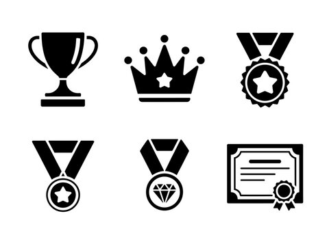 Awards, Crown, Diamond and Certificate Icon Set