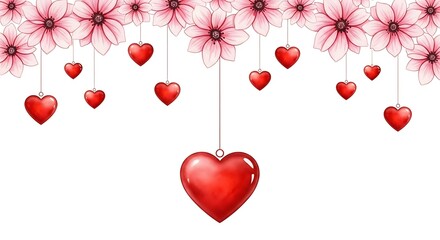 Romantic Floral Design with Hanging Hearts.