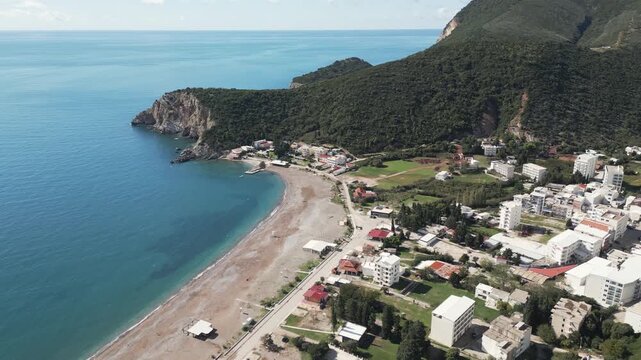 Aerial view of Canj, a costal tourist town in Montenegro