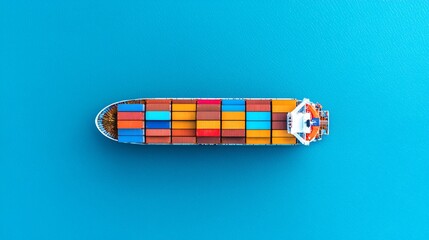 Aerial view of container vessel using biomass maritime fuel, representing sustainable shipping decarbonization concept.