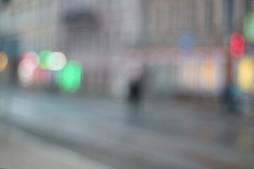 Urban life city photo unfocused lights road people buildings 