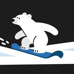 Minimalist Polar Bear Snowboarding Illustration