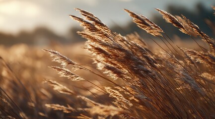 Golden grass field at dawn