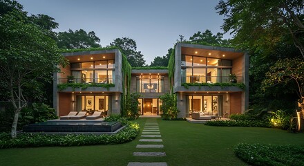 Unique modern villa surrounded by greenery, eco-friendly design