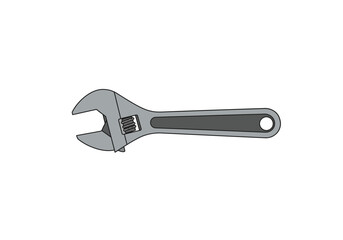 Silver Adjustable Wrench on White Background.
