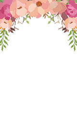 Pink rose floral frame with leaves and decorative border