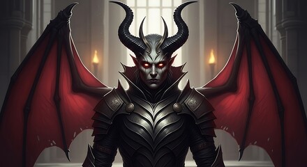 Dark Demonic Figure with Horns and Wings.