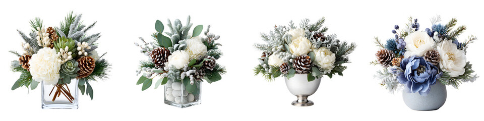 Fototapeta premium Winter Floral Arrangements - Elegant Holiday Decor Set