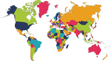 world map made of multicolored splashes