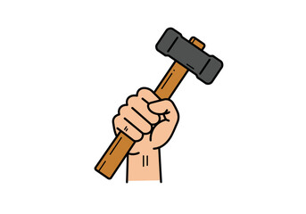 Strong Hand Holding a Hammer Industry Tool.
