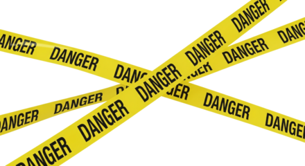 Yellow danger tape crossing isolated on transparent background