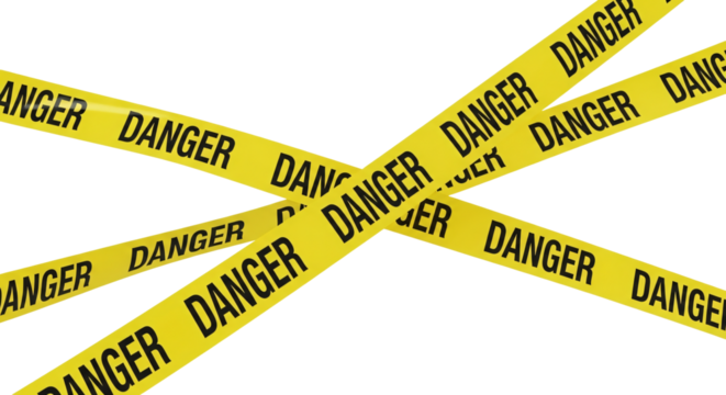Yellow danger tape crossing isolated on transparent background