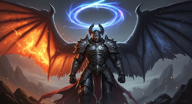 Angelic Demon Figure, Dual Nature, Powerful Being.