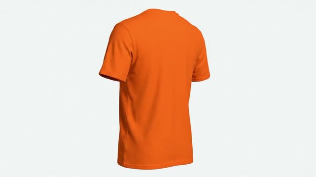 Rotating Orange T-Shirt Mockup on a Clean White Background.