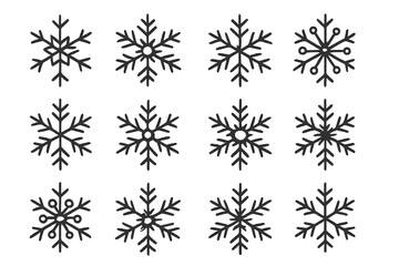 Snowflake line icon set. Winter snow crystal collection. Minimalist linear pictograms for Christmas holiday design. Editable stroke vector illustration for web, app, card, print.