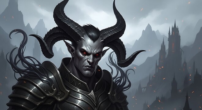 Dark Demonic Figure in Gothic Cityscape. - Powered by Adobe