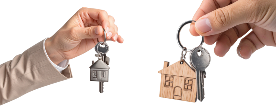 hand holding house keys with keychain isolated on white background PNG