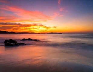 Golden Hour Serenity: Coastal Sunset Reflection